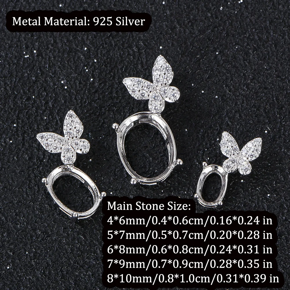 S925 فضة عقد بحلية متدلية على شكل فراشة الإعداد ، يناسب 4x6 مللي متر إلى 8x10 مللي متر الأحجار البيضاوية ، DIY بها بنفسك صنع المجوهرات قاعدة فارغة