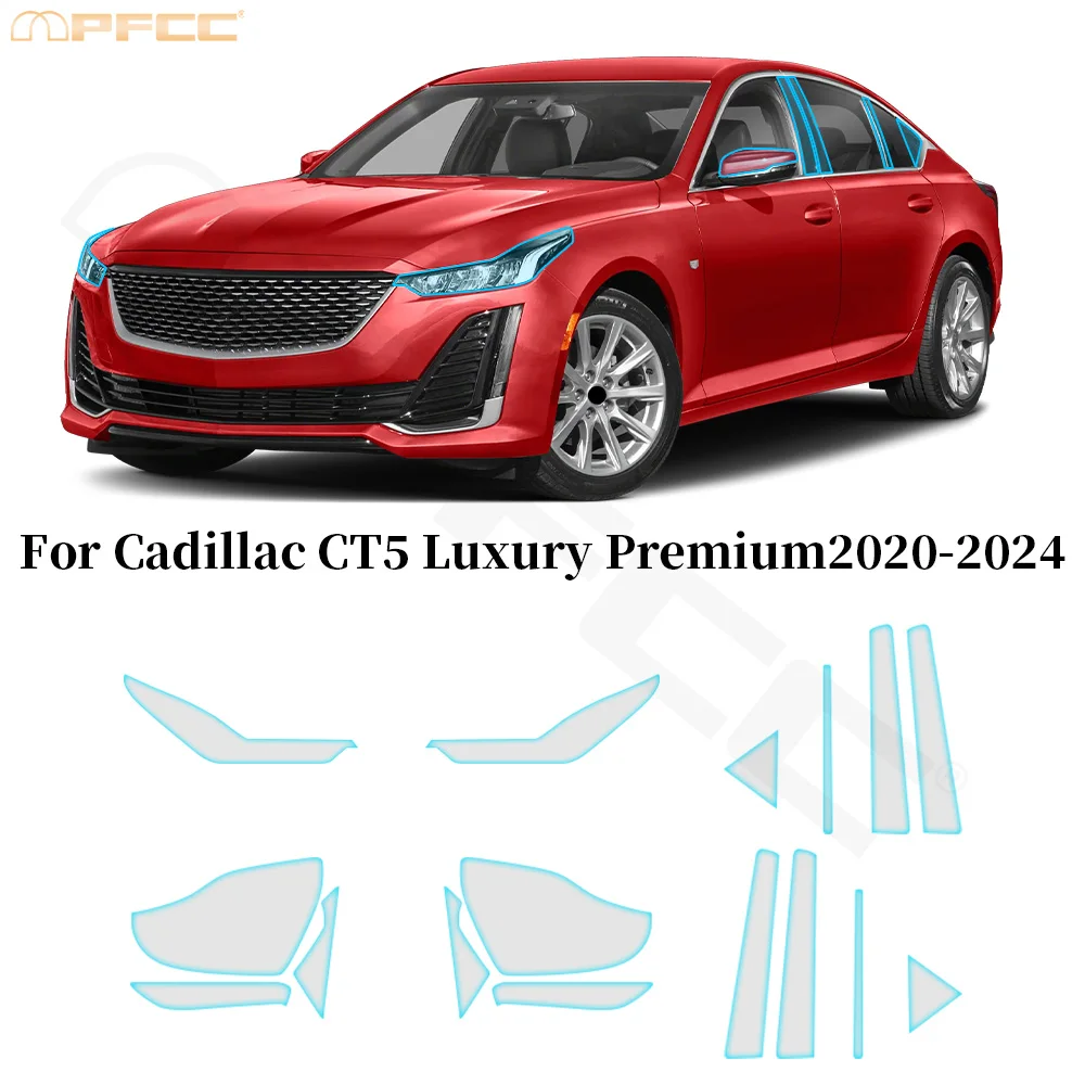 

For Cadillac CT5 Luxury Premium 2020-2024 Headlight Rearview B Pillars Anti-scratch Paint Protection Film Clear Bra Pre-cut PPF