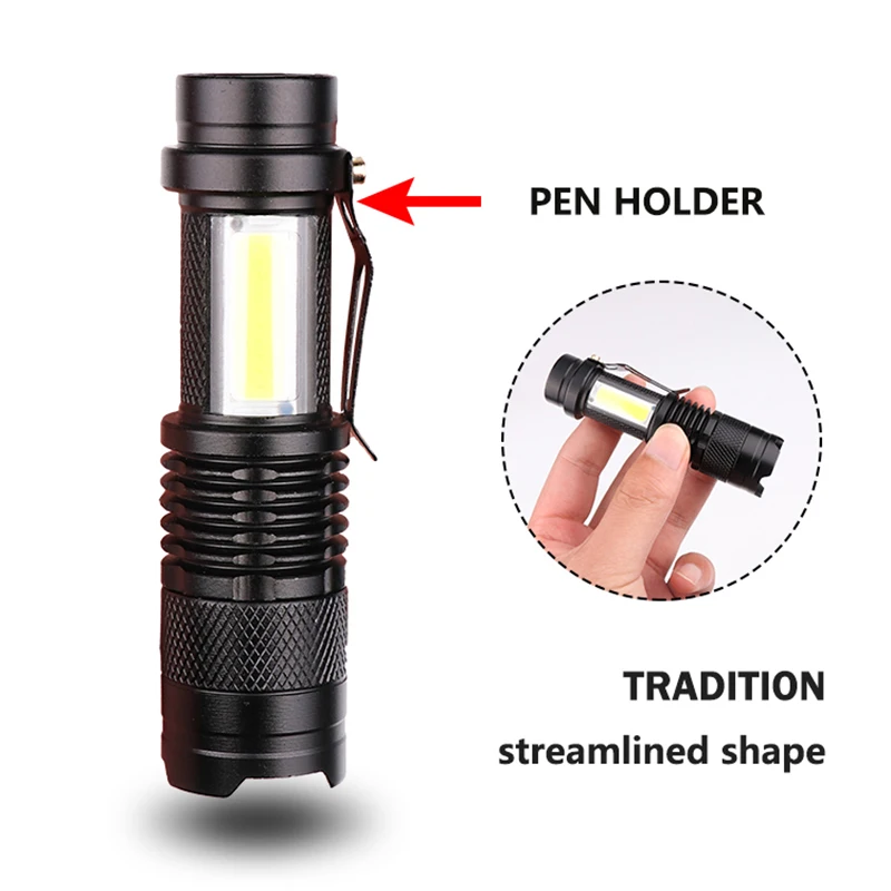 Newest Design XP-G Q5 Flashlight COB LED Built in Battery USB Charging Zoomable Waterproof Tactical Torch Lamp LED Bulbs Litwod