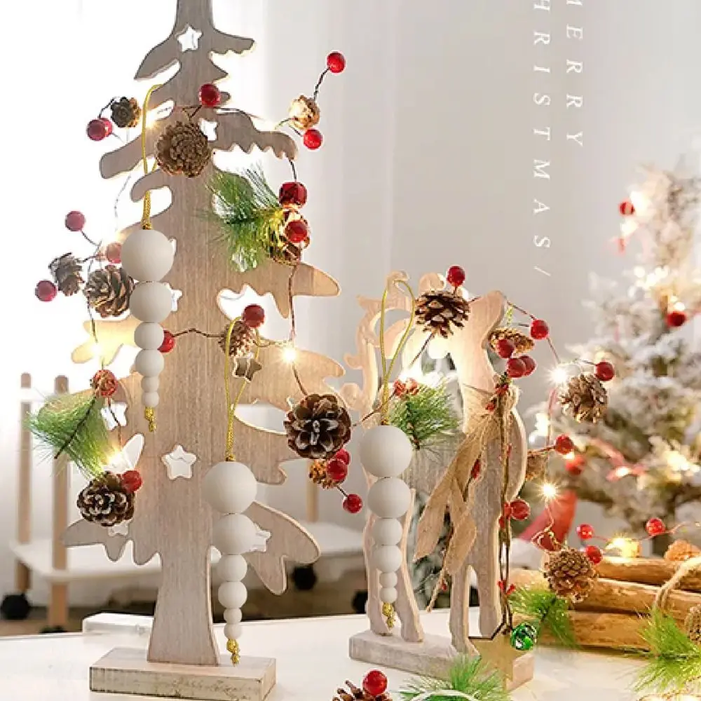 

3pcs Round Christmas Tree Wooden Beaded String Handcrafted Decorative Wooden Bead String Pendant Hanging Christmas Tree Pendant