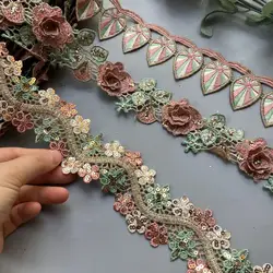 エスニックレーストリム,金色の糸,水溶性の刺繍,衣類アクセサリー,スパンコール,チャイナドレス,手織りリボン,レトロ,2メートル,新品