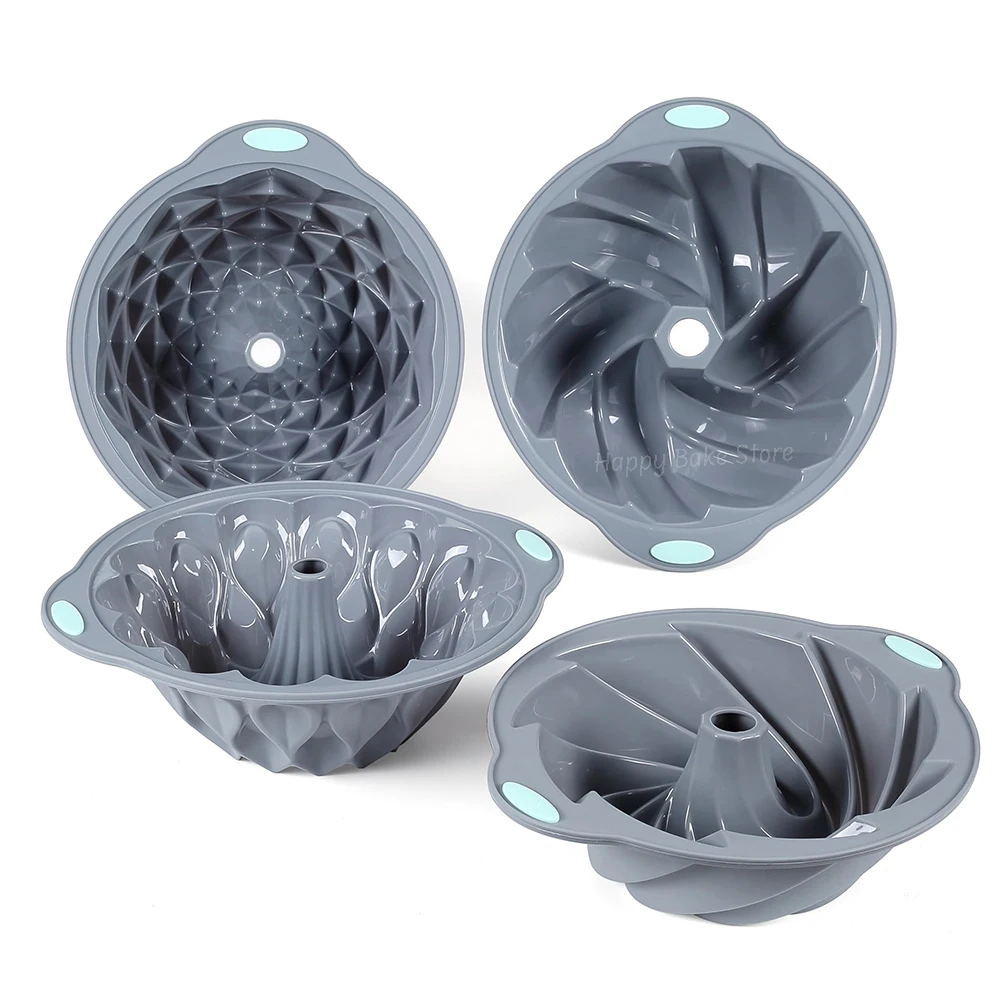 Large Gorgeous Spiral Shaped Bundt Cake Mold, Embedded Metal Frame Silicone Fluted Cake Pans, Tube Baking Pan, Bread Jello Mould