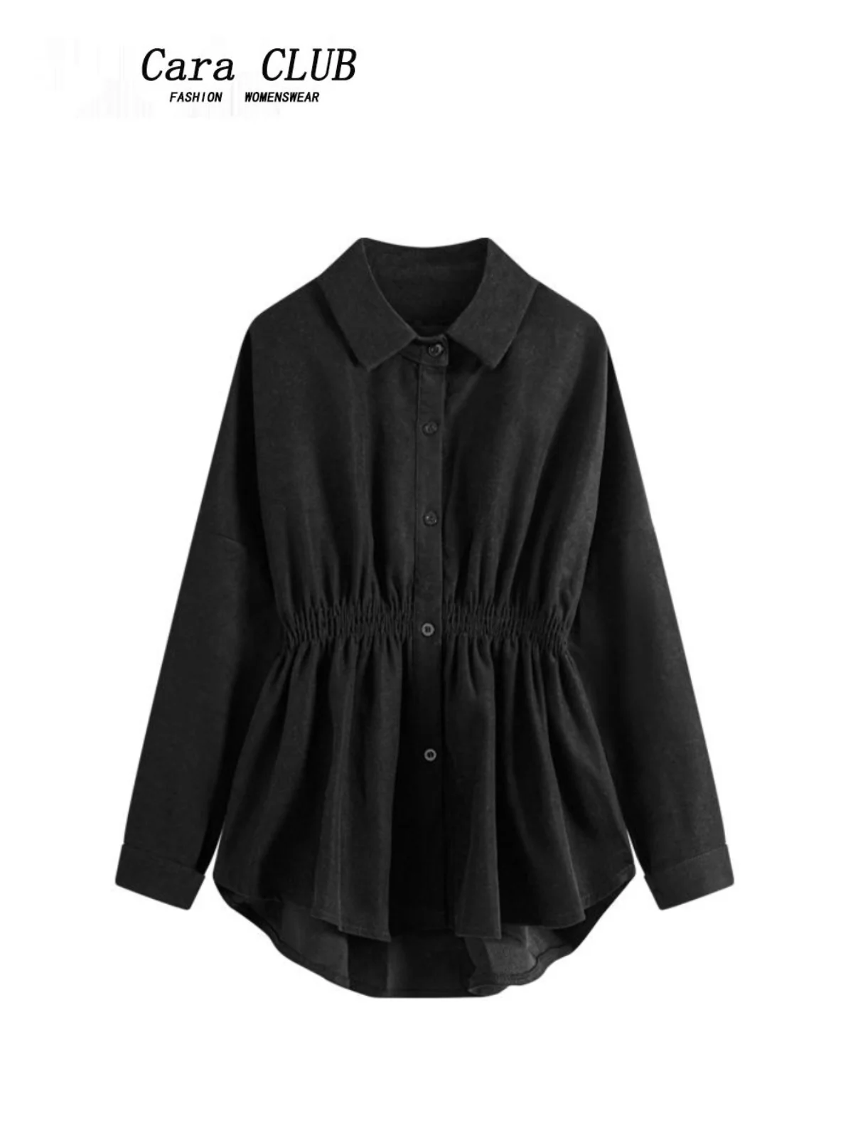 

plus Size Long Sve irt Women Spring Slimming Waist Concealing Belly Unique Top Korean Sle Commute Wind Loose Fit