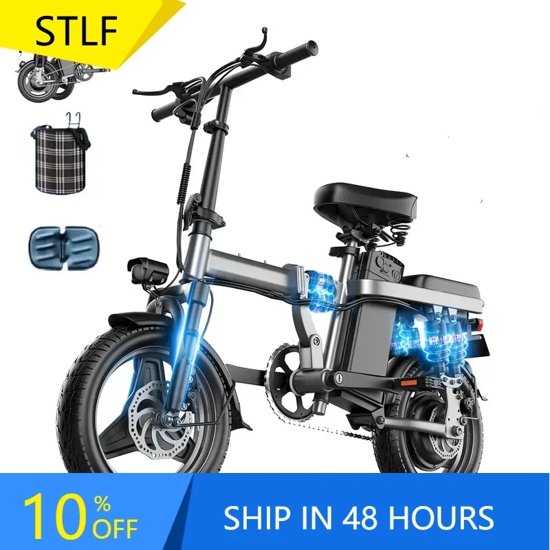 

STLF Folding E Bike Lithium Battery, 30-50km, with Headlights, Rear Taillights, Men's and Women's Ultra-lightweight Electric Bic