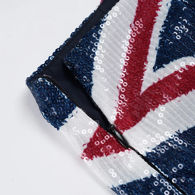 Y2K Britische Flagge Paillettenrock mit Tiefem Bund, Ästhetik der 2000er Jahre, Harajuku Hip Hop Union Jack Print, Nachtclub Casual Minirock – Detail 9
