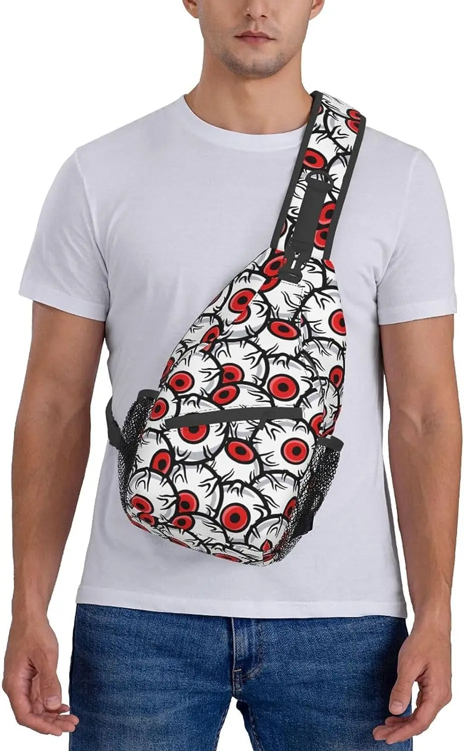 Bolsa estilingues de Halloween para mulheres e homens, olhos horrorosos, mochila transversal ajustável, mochila casual, poliéster, casual