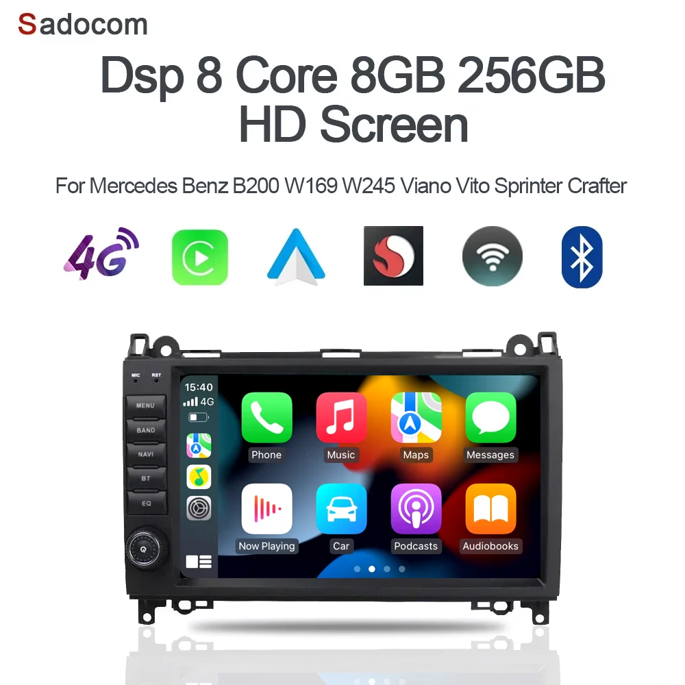 Carplay 9 "Android 14 128GB + 8GB 8 Core multimedia Auto android Player Für Mercedes Benz B200 Viano