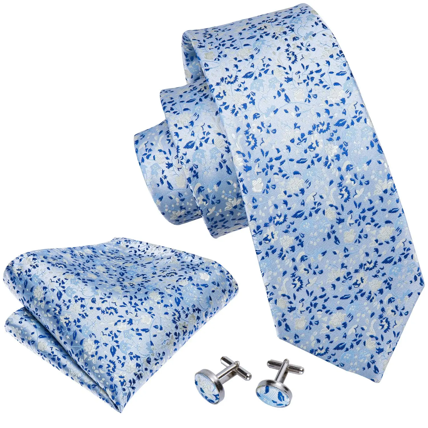 Stylish Jacquard Floral Men Tie Handkerchief Cufflinks Set Woven Blue Golden Pink Blue Purple Necktie For Wedding Business Party