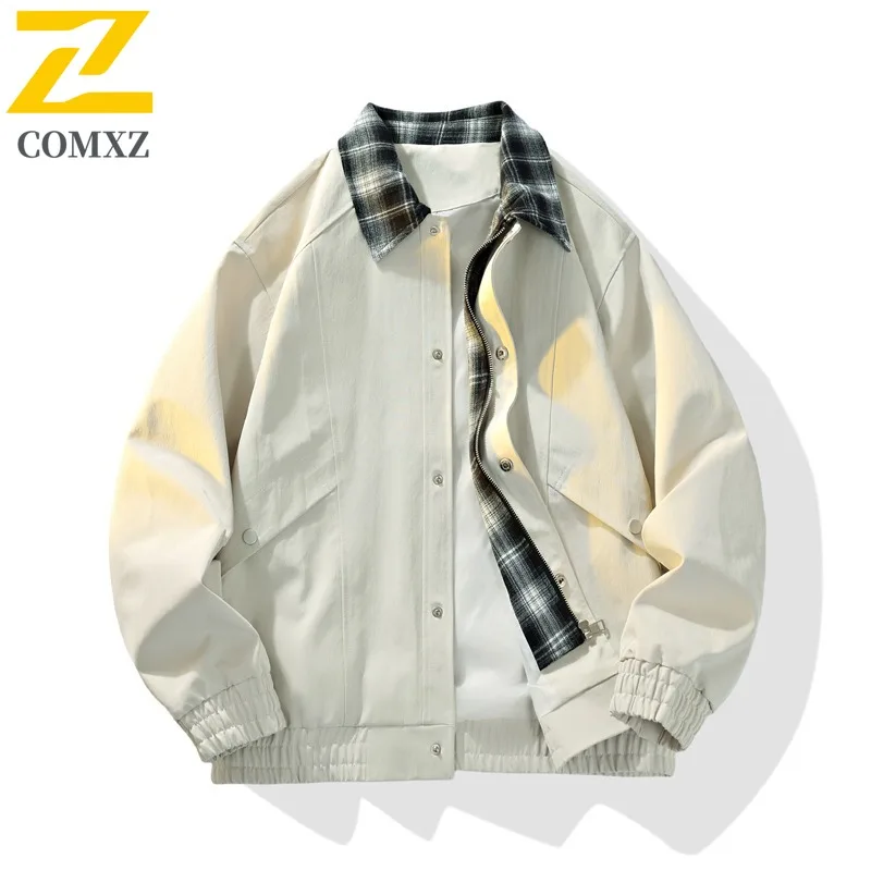 

COMXZ 2025 для мужчин и женщин, рабочая одежда с воротником-стойкой для пар, осенняя модная куртка в стиле Харрингтон, большие размеры, легкое пальто для пригородных поездок