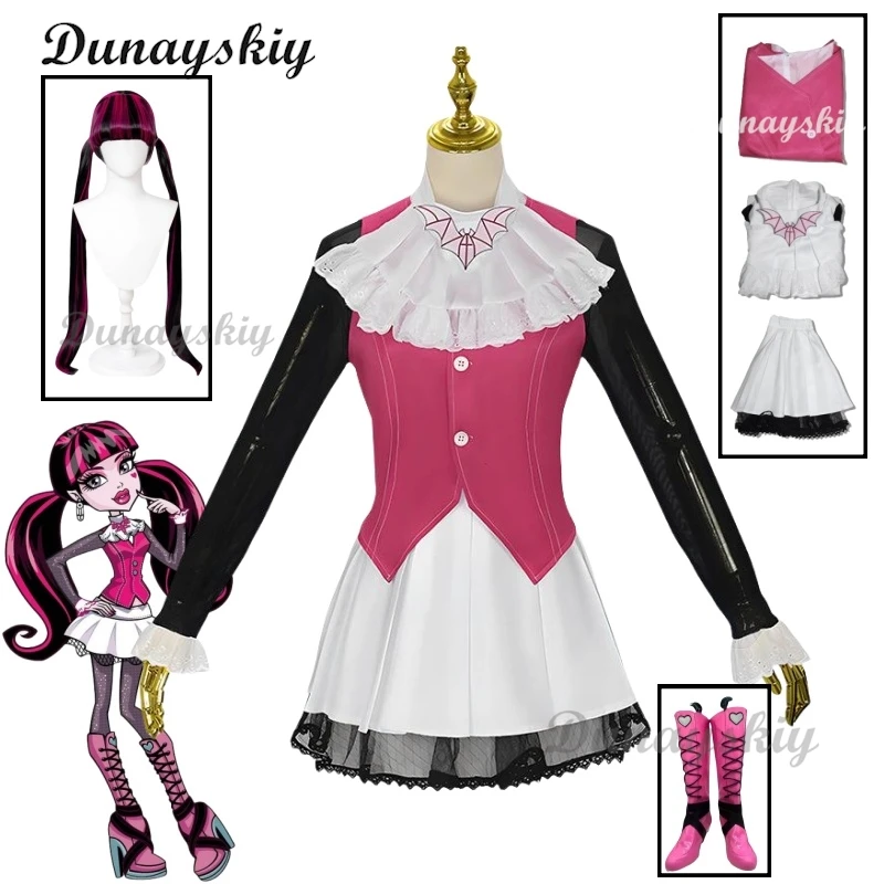 

Monster High: Draculaura Косплей Костюм Парик Обувь Розовый Костюм Вампир Аниме Женский Косплей Костюмы на Хэллоуин Костюм