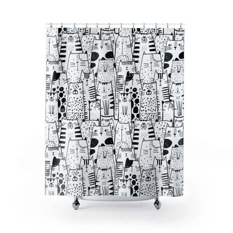 Seamless Cat Meme Pattern Funny Lovely Meow Art Cartoon Animals Themed Shower Curtain Cute Bathroom Decor