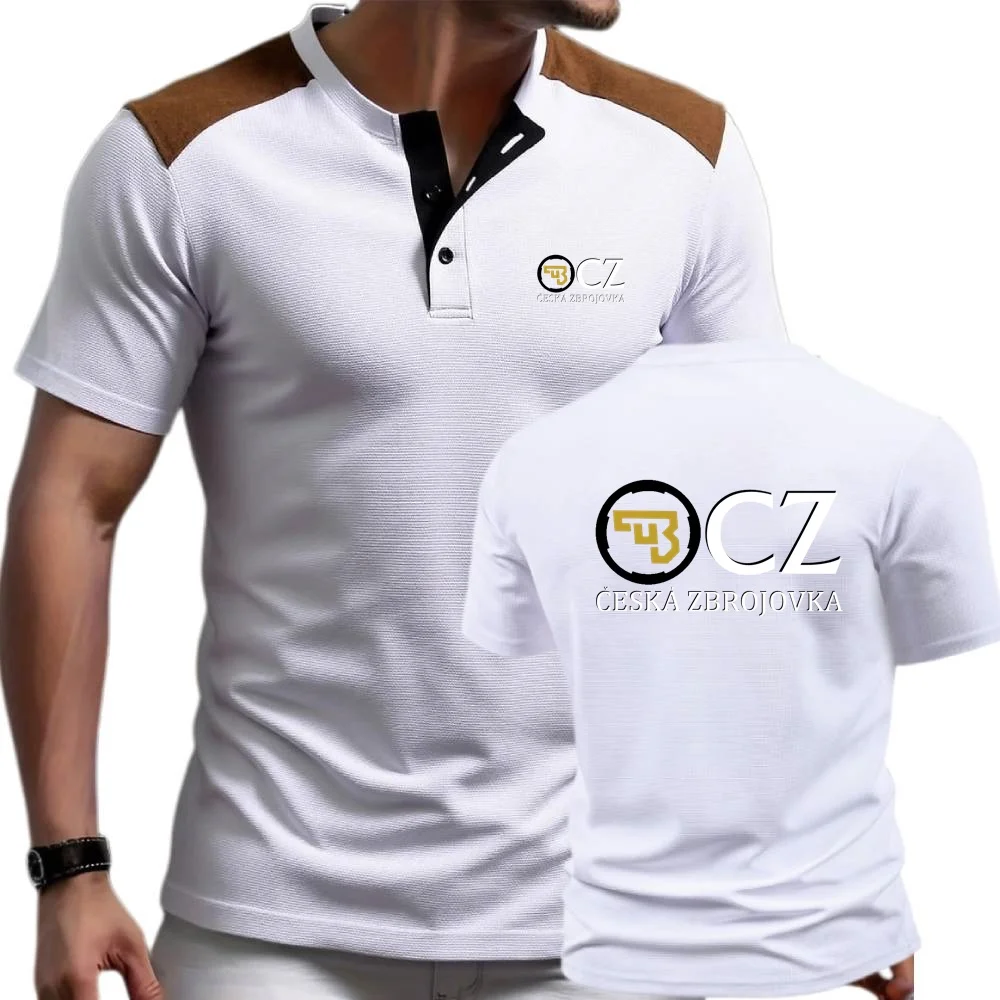 Youth Men's Henley Shirts Short Sleeved T-Shirt Breathable Waffle Jersey Outdoor Athletic Tshir Firearms Sign CZ Ceska Zbrojovka