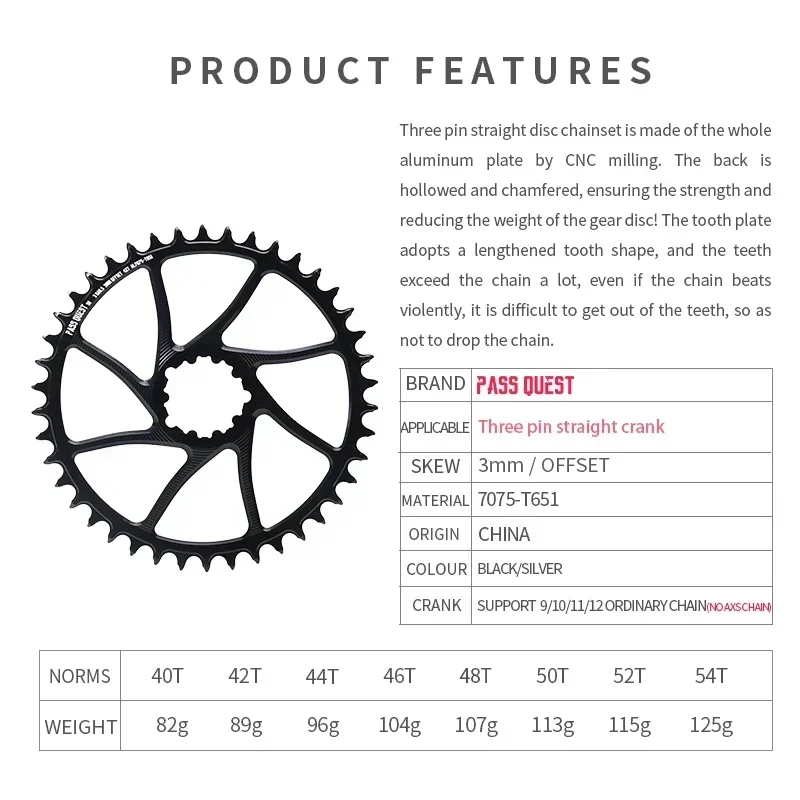 PASS QUEST for 3 nails 3MM OFFSET MOUNTAIN/GRAVEL/ROAD NARROW WIDE CHAINRING