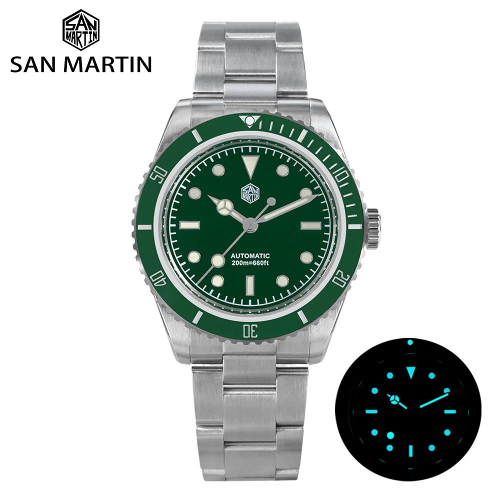 San Martin Fashion Men Diver Watch 6200 38mm Enamel Dial Water Ghost NH35 PT5000 Automatic Mechanical Sapphire 20 Bar BGW9 Lume