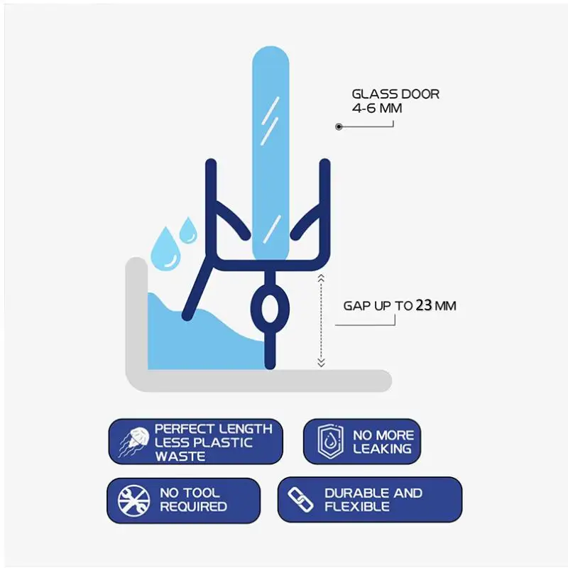 Tira de sellado para mampara de ducha, tira de sellado de PVC para puerta de baño, vidrio de 4-6mm, 23mm, sin pegamento, impermeable, burlete #40 #50