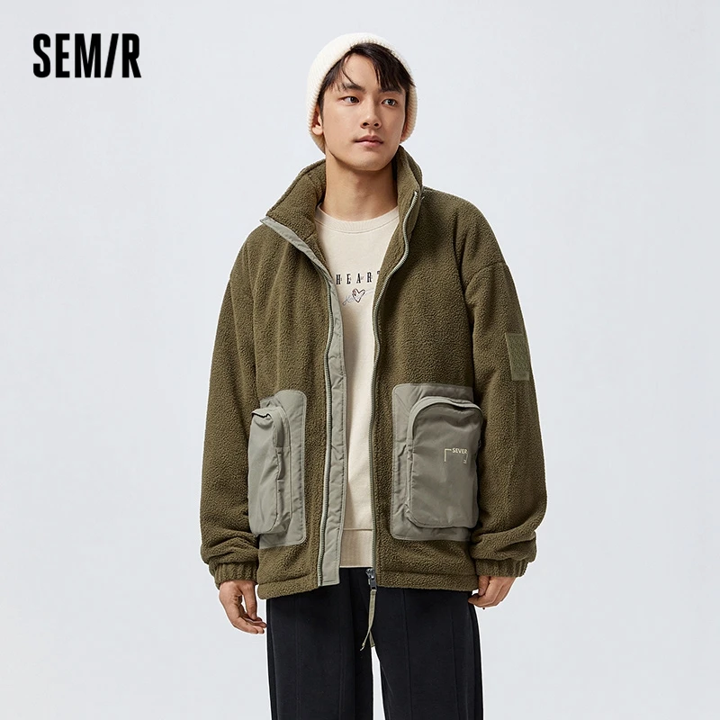 Semir Cotton Coat Men New Loose Stand Collar Imitation Cashmere 2022 Winter New Splicing Thick Parka