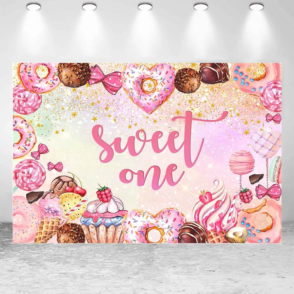 Mocsicka Donut Birthday Backdrop Sweet One Girl 1st Birthday Party Decor Background Photocall Dessert Table Banner Custom Poster