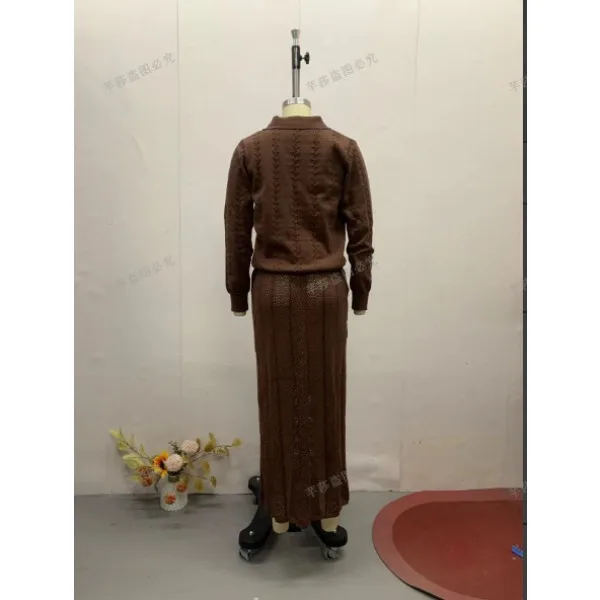 Elegant Women's 2-Piece Sets New Autumn 2025 Solid Lapel Button Slim Knit Sweater and High Waisted Straight Leg Skirts Suits