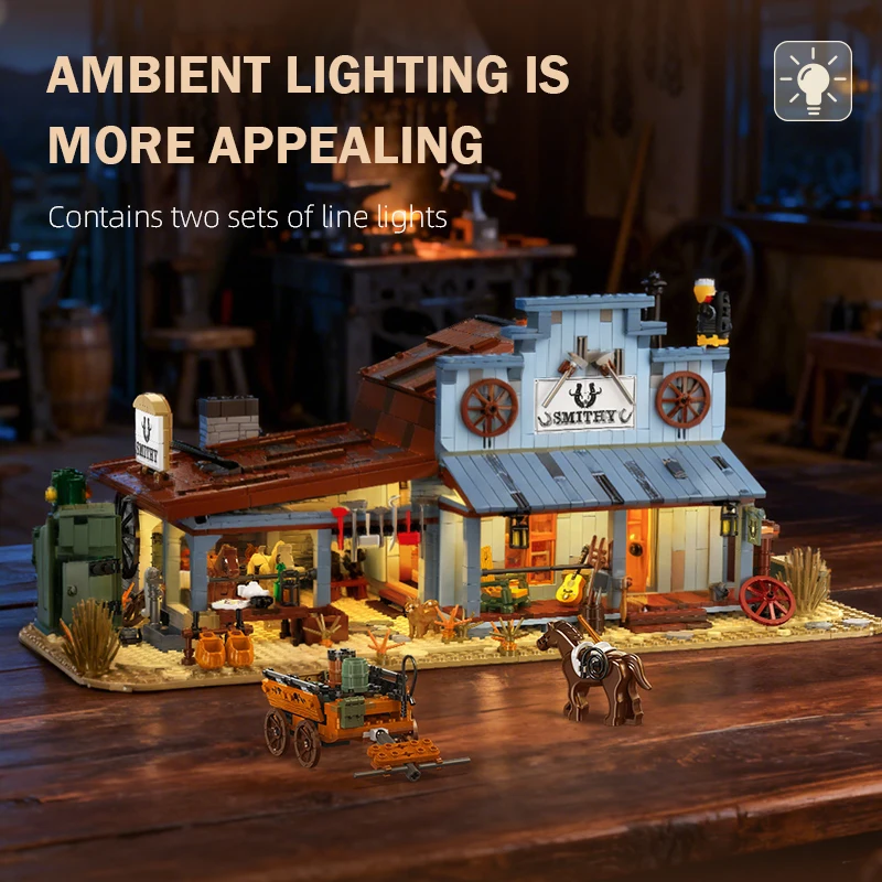 89145 نموذج معماري زخرفة مشهد الشارع ، ألعاب مكعبات بناء متجر الحداد المجمعة بنفسك ، هدية عيد ميلاد للأطفال #3