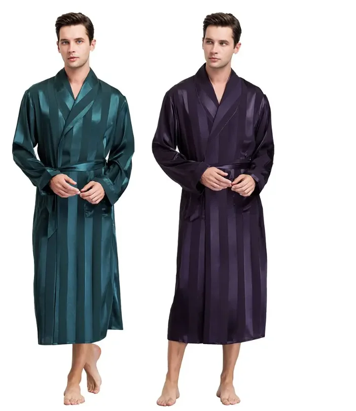 Mens Silk Satin Pajamas Sleepwear Robe Robes Bathrobe Nightgown S~3XL__For XMAS Gifts