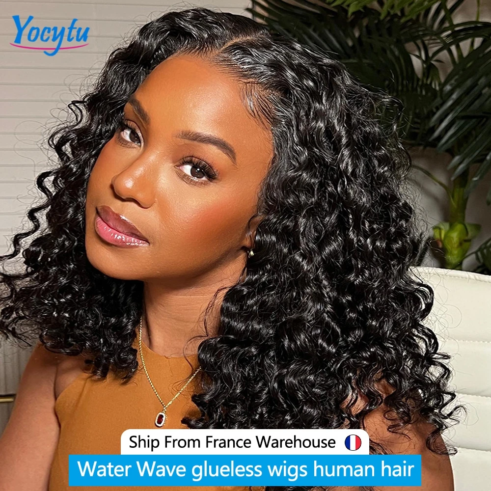 Wear And Go Bob Wig Human Hair Water Wave Short Bob Human Hair Wigs 4x4 Glueless Wigs Human Hair 200% Density Glueless Wig Human Hair Ready To Wear Curly Bob Wig Human Hair Glueless 3 Days Delivery France