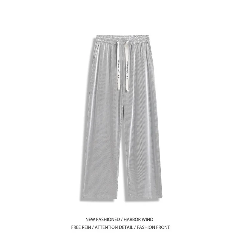 Summer Casual Pants Men Black Wide Leg Pants Men Japanese Streetwear Hip-hop Loose Ice Silk Pants Mens Trousers Plus Size 4XL