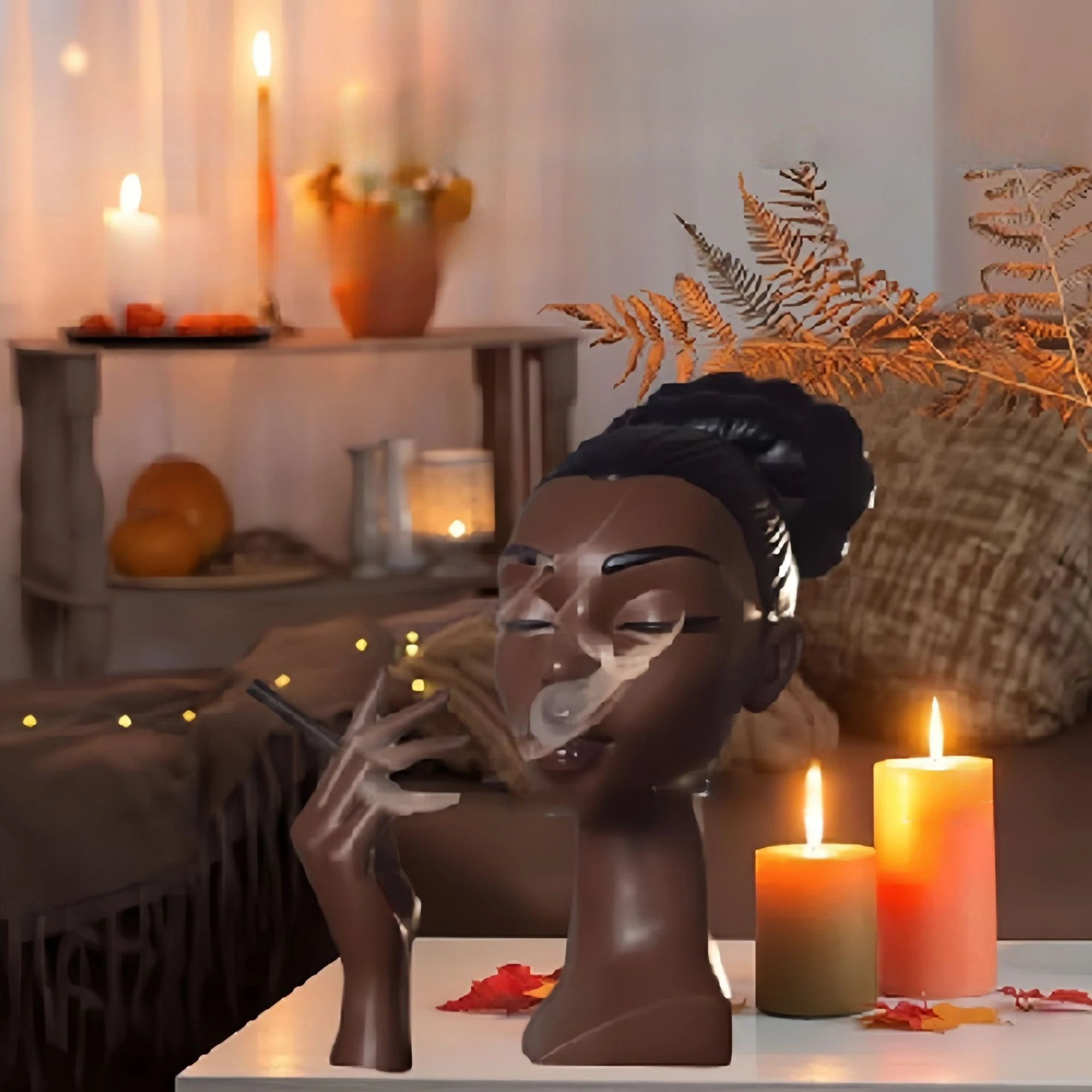 NEW Head Incense Burner Black Women Face Resin Incense Censer Incense Stick Holder for Living Room Bedroom Office
