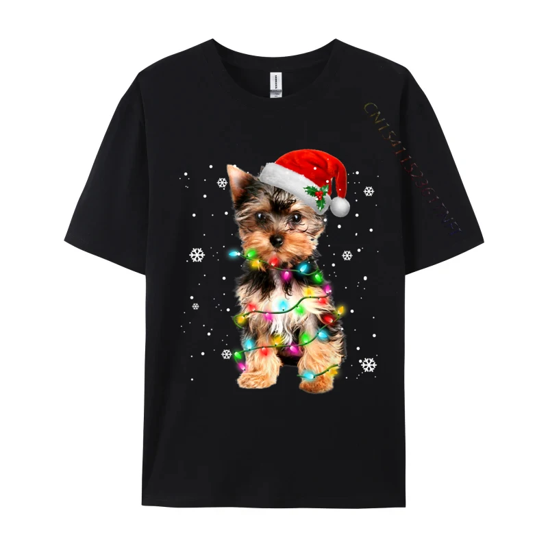 

Yorkie Dogs Tree Christmas Sweater Xmas Pet Animal Dog Lover T Shirt Vintage Tees Classic T-Shirts 100% Cotton Printed Tops