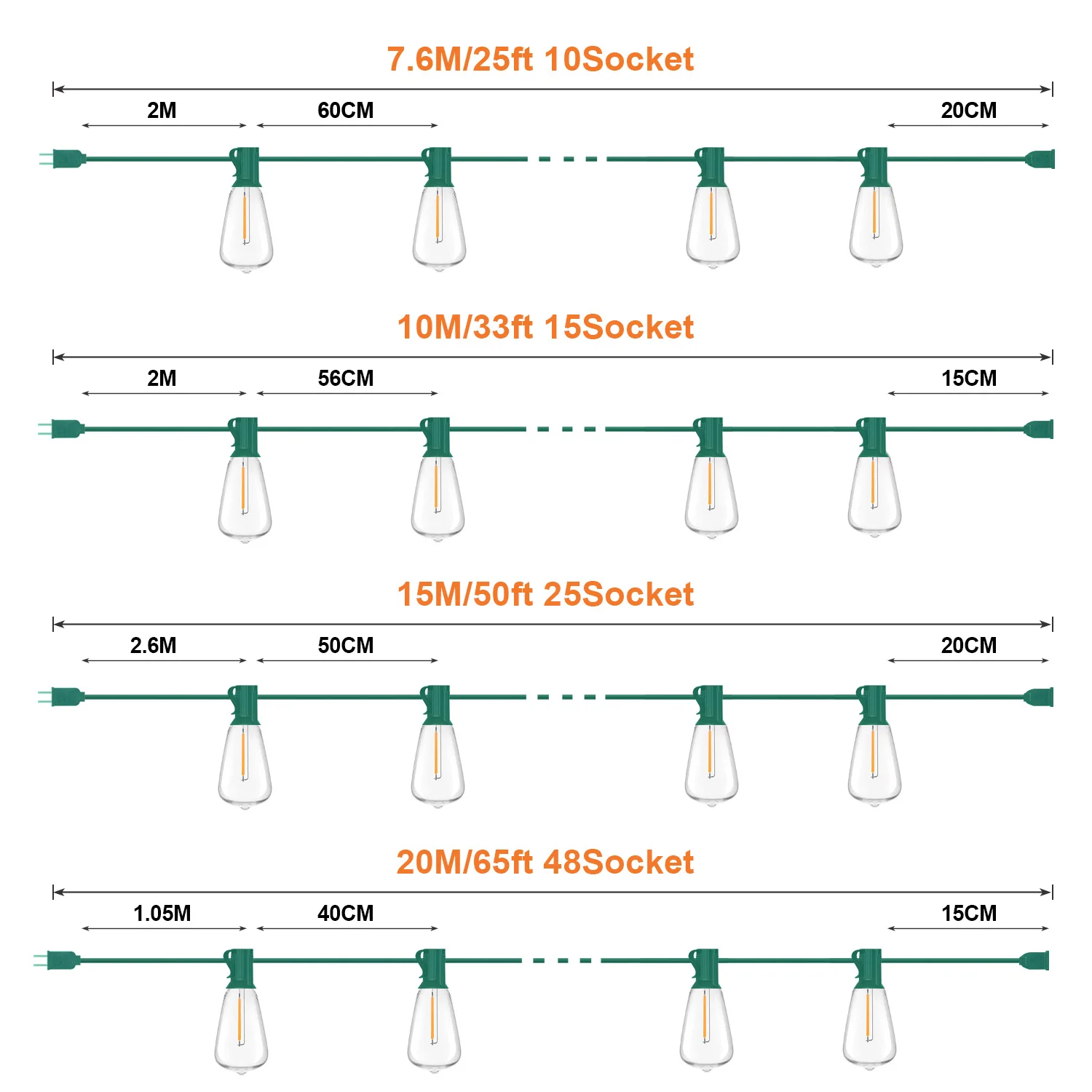 Imagem -03 - Plástico Impermeável Led String Luz Lâmpadas de Substituição Shatterproof Guirlanda ao ar Livre Conetável Garden Party Decorações St38 E12