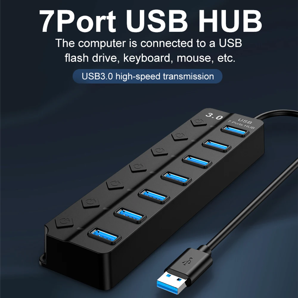 Hub USB 3.0 Hub USB 3 0 Splitter Multi USB usa adattatore di alimentazione Hub multiplo Expander 2.0 con interruttore per accessori per Laptop