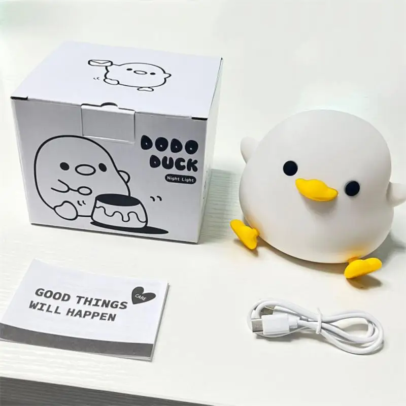 Duck Silicone Night Light For Children With Timer Usb Rechargeable Dimming Touch Lamp Sleeping Bedroom Cartoon Animal Decor Gift