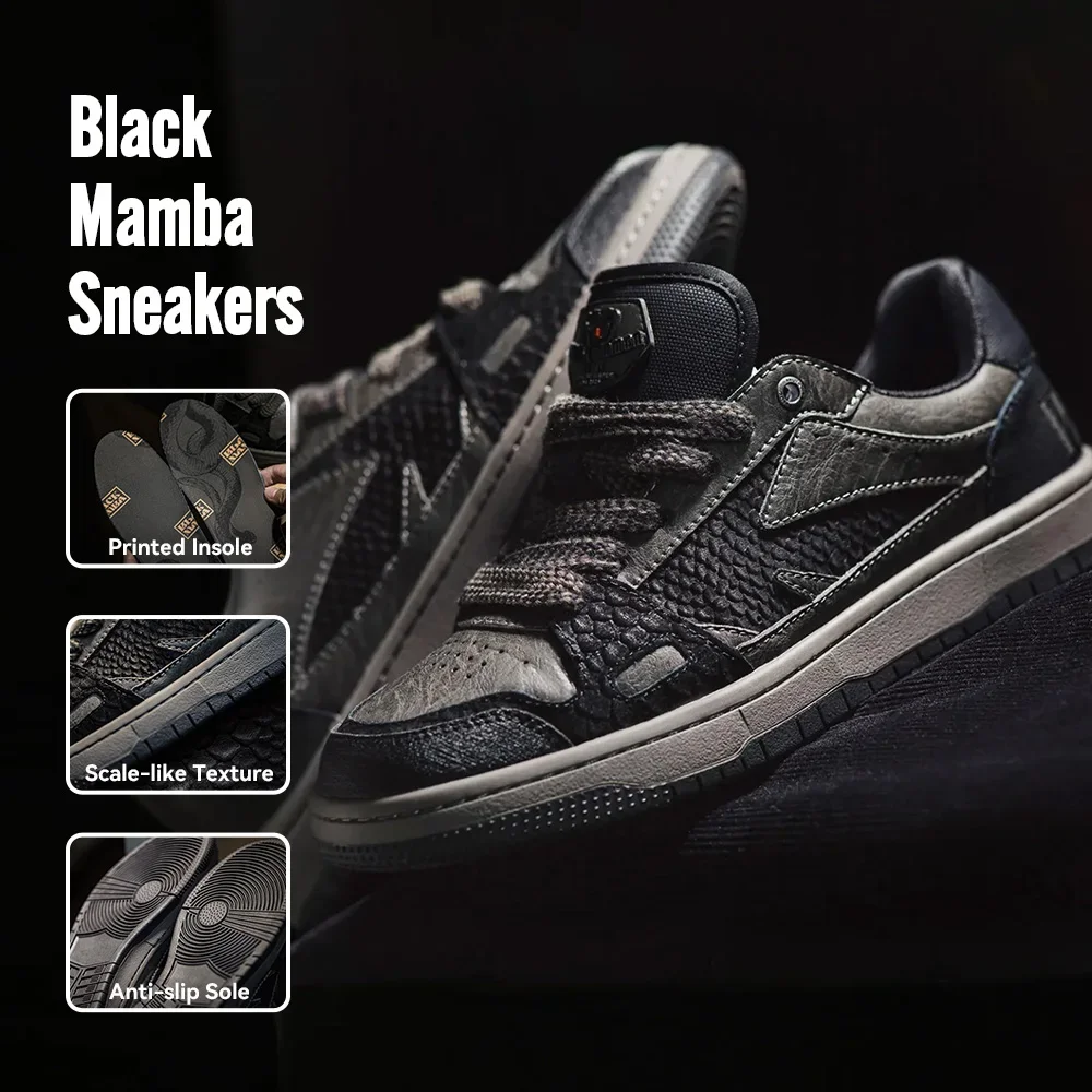 Maden Casual Snake Year Black Mamba zapatillas de deporte para hombre suela plana baja zapatos negros versátiles para primavera otoño zapatos de skate