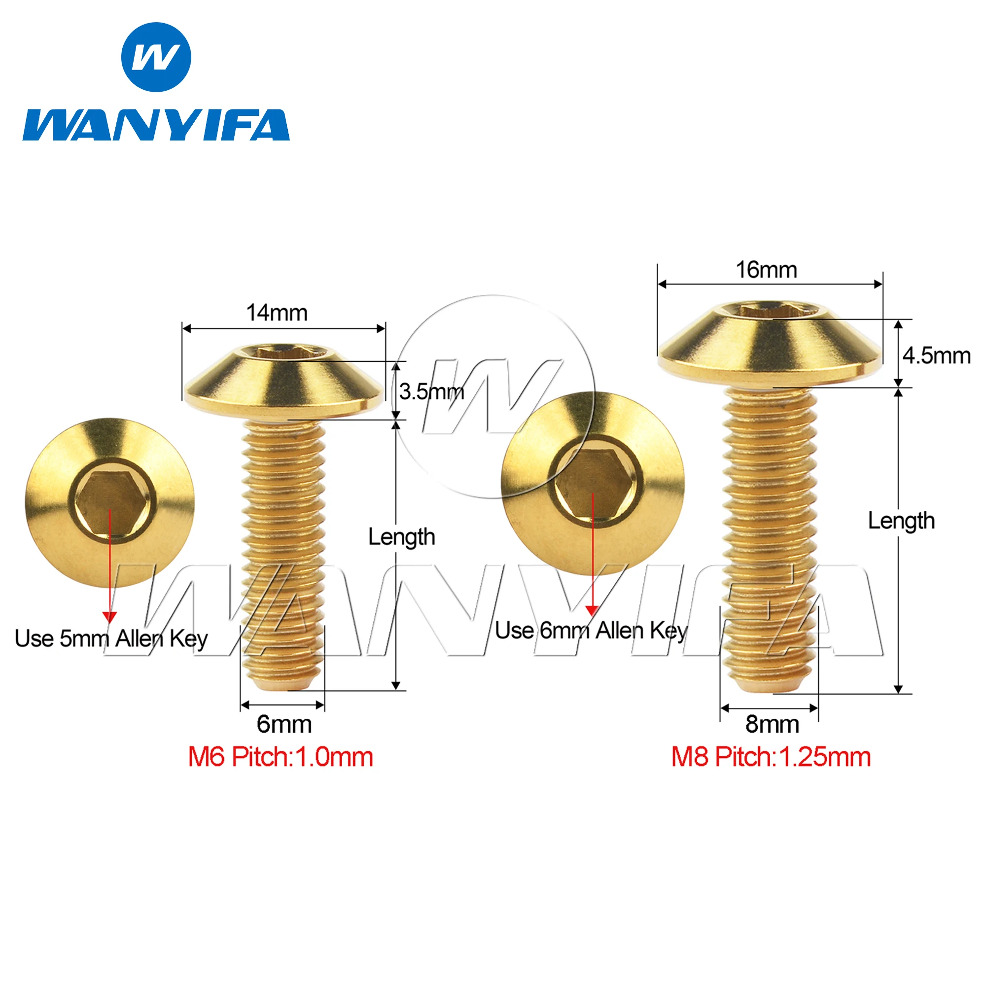 Wanyifa Titanium Bolt M6/M8x12 15 20 25 30 35mm Umbrella Hexagon Allen Head Screw for Bike Motorcycle Disc Brake