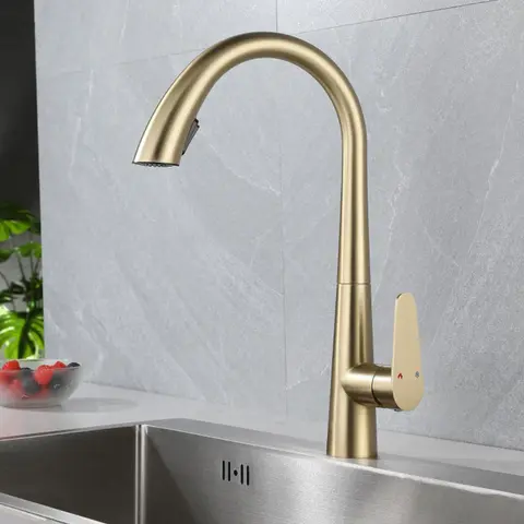 Kitchen Mixer Faucet Stainless Steel Material White ,Black ,Gun Grey ,Brushed Grey And Golden Color Hose 60cm Pull Out