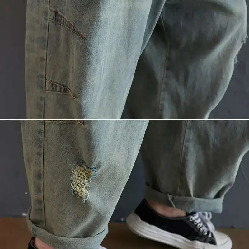 # 1415 ヴィンテージジーンズジャンプスーツ女性背中の開いたスパゲッティストラップロングジャンプスーツレディースマルチポケットワイドレッグジーンズジャンプスーツファム