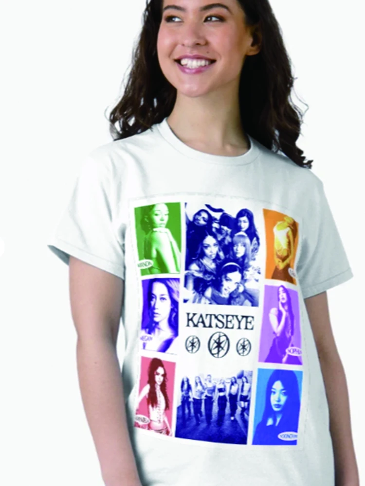 Katseye 2026 Nowa Kolekcja Damska Koszulka z Czystej Bawełny o Luźnym Kroju z Nadrukiem, Idealna na Koncerty.