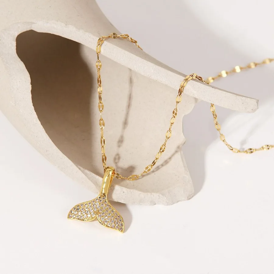 

Ожерелье с подвеской в виде рыбьего хвоста с бриллиантами и цирконием, 18-каратное позолоченное ожерелье, ювелирные изделия