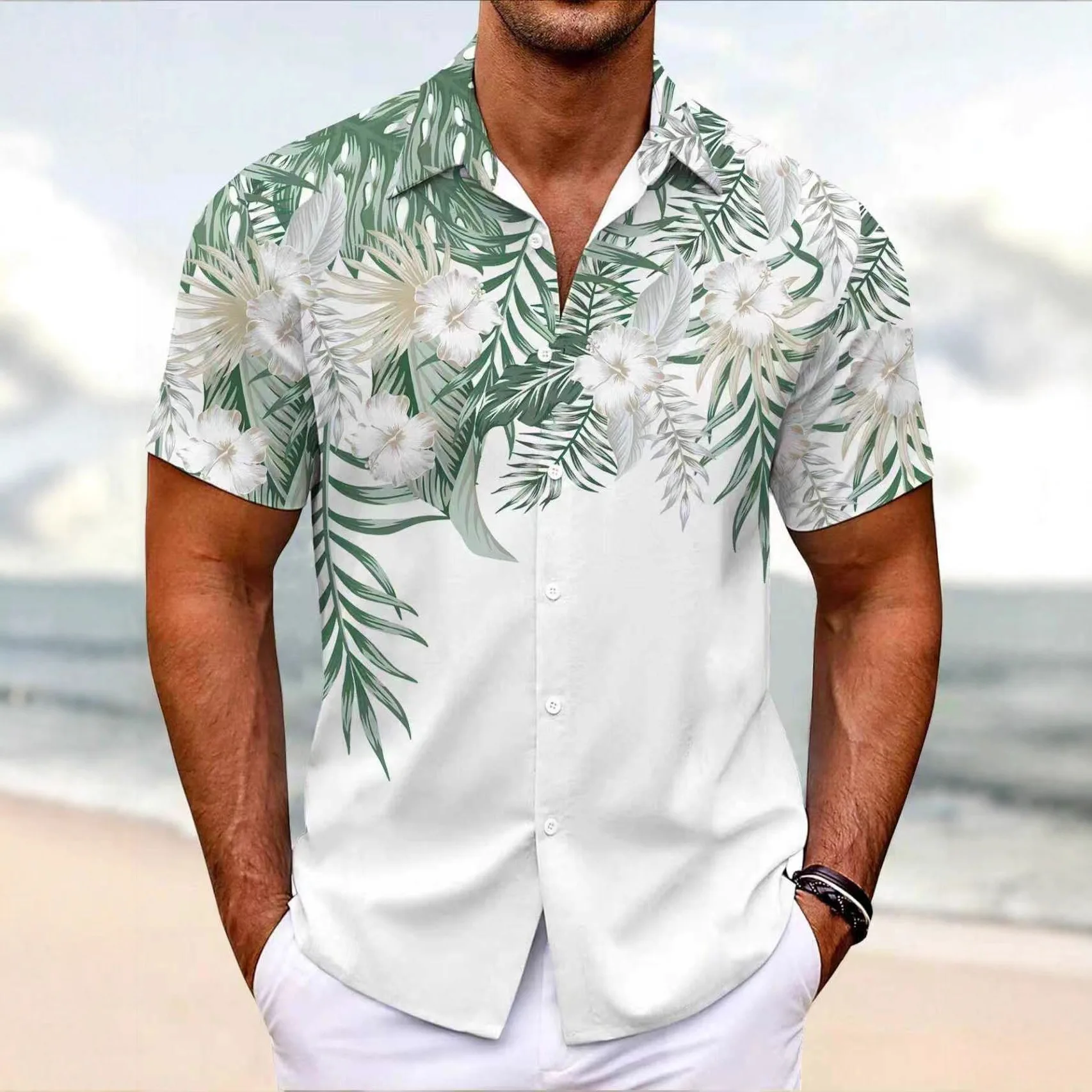 Men's 3D Printed Short Sleeve Shirt Summer Vacation Hawaiian Casual Lapel Men's Cardigan Shirt