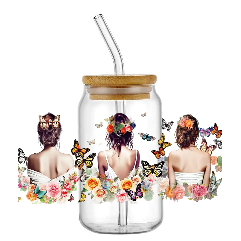 

3D UV DTF Transfers Stickers 16oz Cup Wrap Beautiful Girl Printed For DIY Glass Ceramic Metal Leather