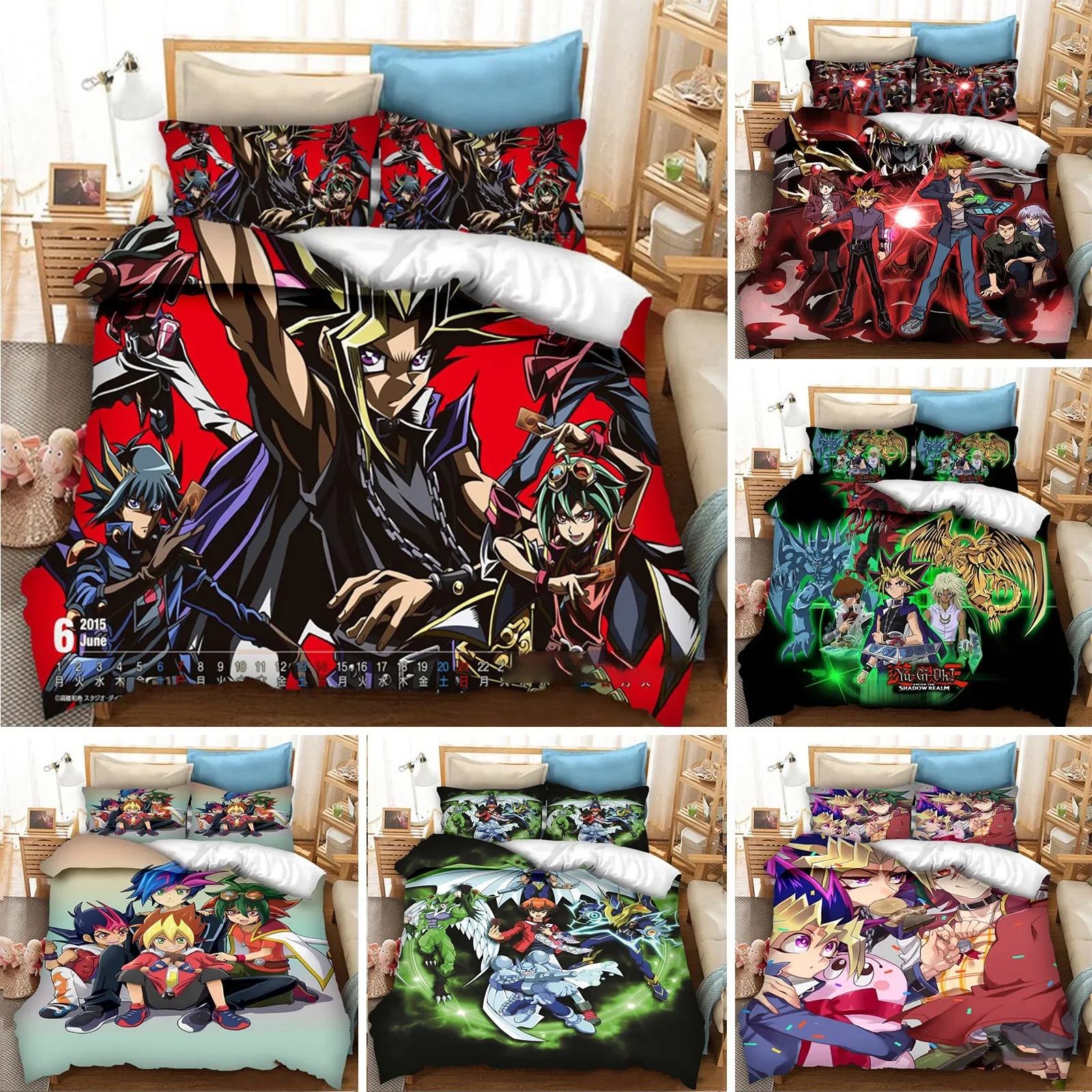 

Комплект постельного белья с 3D рисунком из аниме, пододеяльник, наволочка Yu Gi Oh, постельное белье для дуэли, двойной, полный, Королевский, король, взрослый, Детский комплект постельного белья, пододеяльник