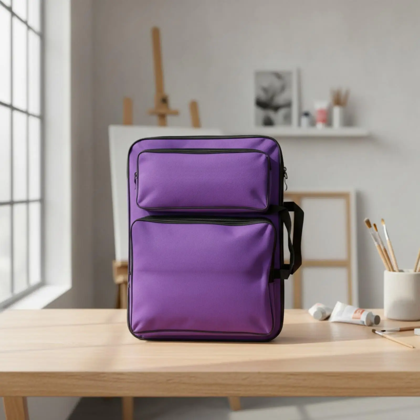 Sturdy Canvas Art Supply Carrier for Drawing Boards and Pencils with Structured Design and Black Trim