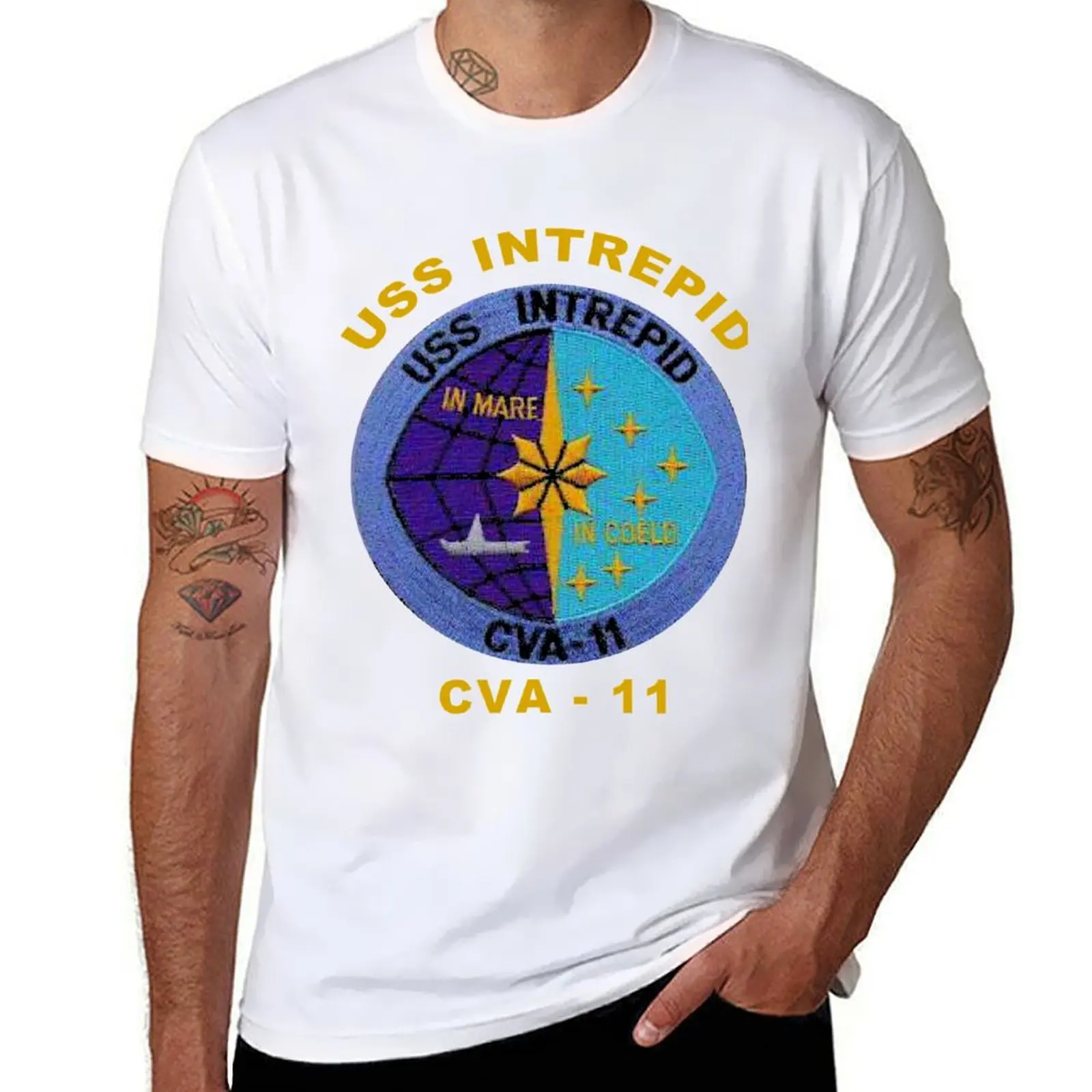 

USS Intrepid (CV/CVA/CVS-11) Crest for Dark Backgrounds T-Shirt t shirts for man cotton funny anime t shirts oversize T-Shirt