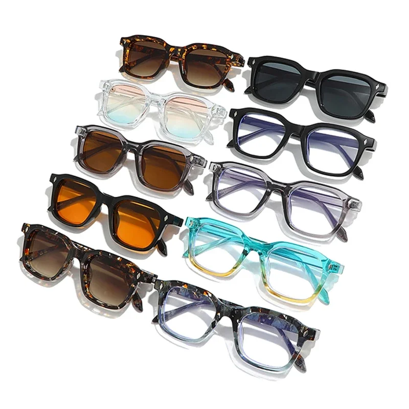 JNPCXI Square Women Fashion Sunglasses Shades UV400 Retro Rivets Clear Gradient Men Trending Sun Glasses