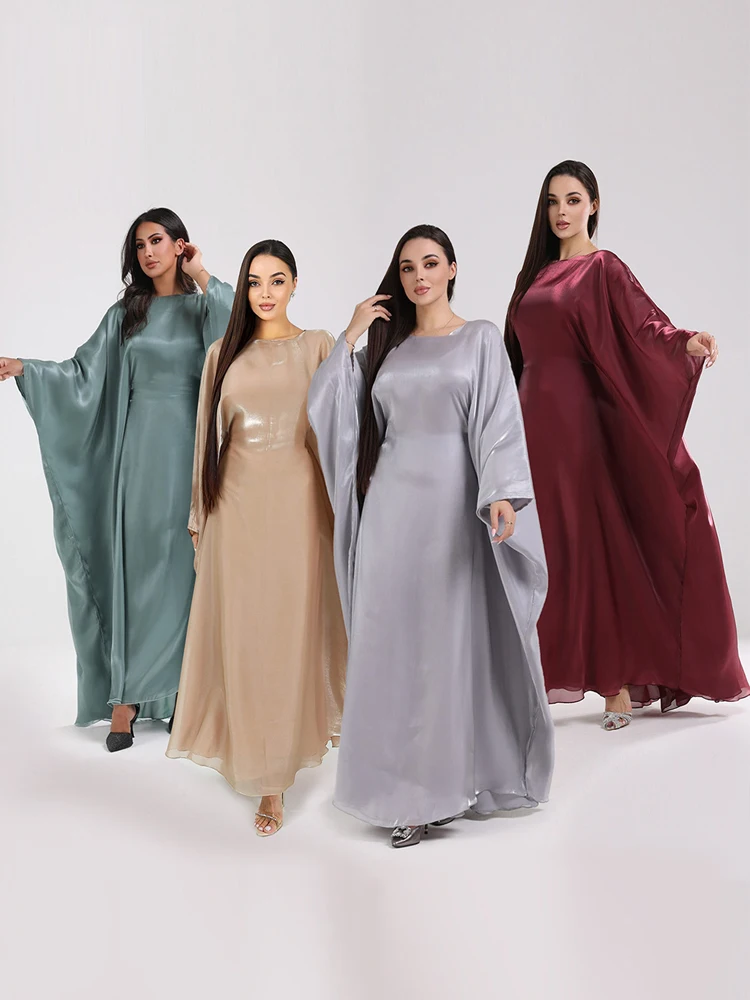 Batwing Butterfly Satin Abaya Dubai Luxury Muslim Kaftan Maxi Dress Abayas For Women Kebaya Robe Caftan Marocain Femme Vestidos