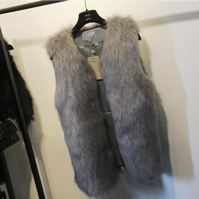 

Faionable 205 Autumn Hangzhou Fur Hooded Women's Mid-Length Vest Coat round Neline Haaining Leather Outerwear