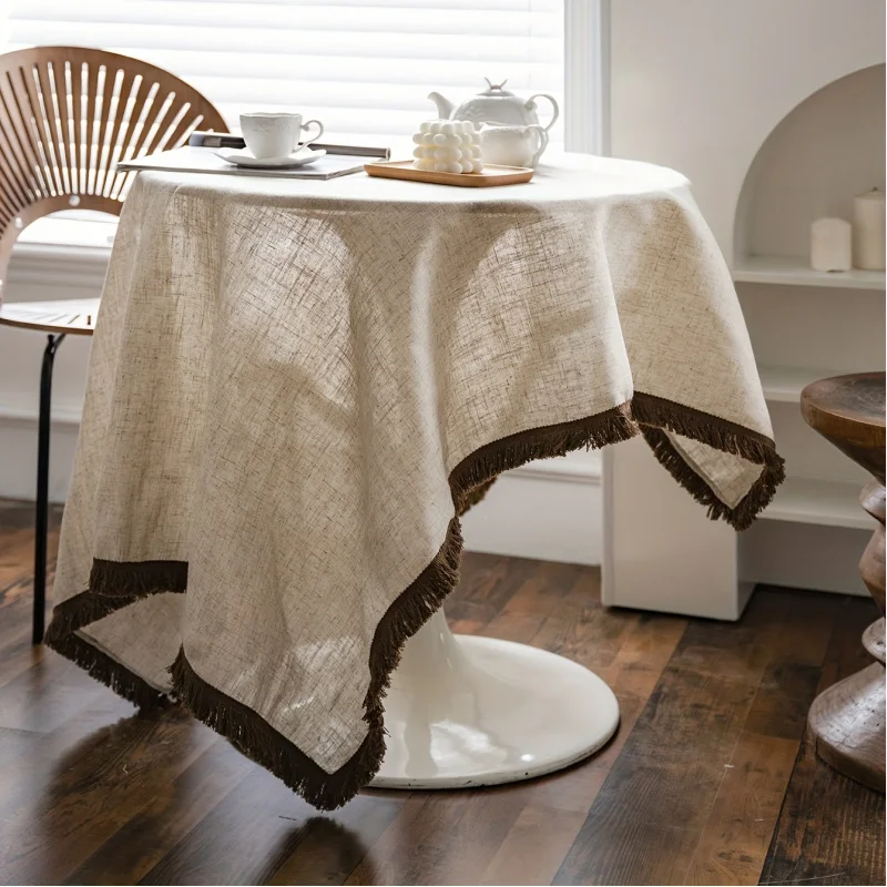 

New Chinese Style Table Cover - Pure Color Cotton Linen Fabric for Dining, Tea, Conference Tables, Wabi-Sabi Aesthetic