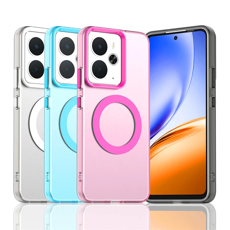 حافظة هاتف شفافة لهاتف Realme 14T حافظة لهاتف Realme 14T 5G امتزاز مغناطيسي غطاء خلفي للشحن اللاسلكي لـ Realme 14T