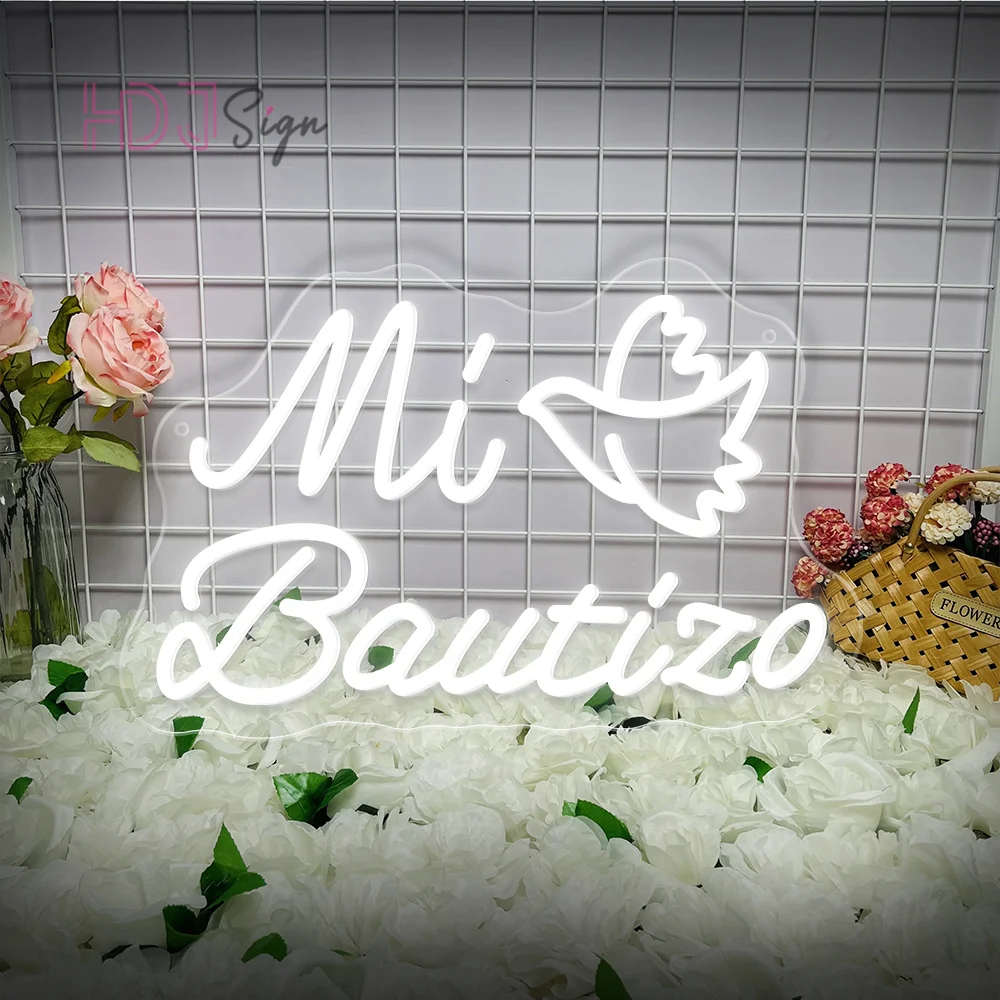 미 바티조 네온 LED 사인 벽 홈 룸 데코 나의 세례 LED 네온 조명 사인 홈 파티 교회 장식 사인 생일 선물