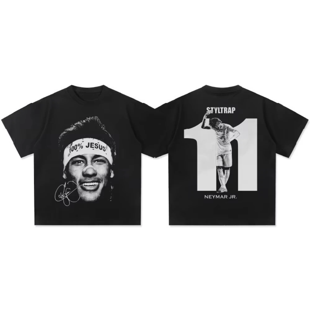 Camiseta Retro de Moda de Manga Corta, Estilo Hip Hop Americano, Ropa de Verano para Hombre y Mujer, Camiseta Americana de Manga Corta Estilo Neymar