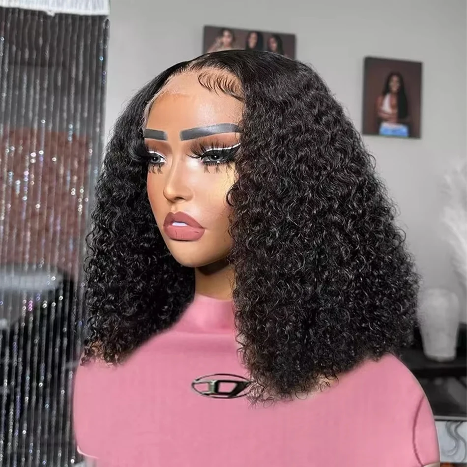 

Short Curly Bob Wig 13x4 Deep Water Wave Lace Front Wig 4x4 Transparent Lace Frontal Wigs 100% Human Hair 200 Density 12 14 Inch